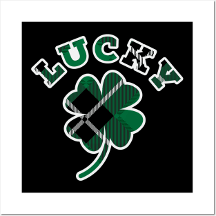 Lucky Four Leaf Clover Diagonal Flannel Print Pattern Posters and Art